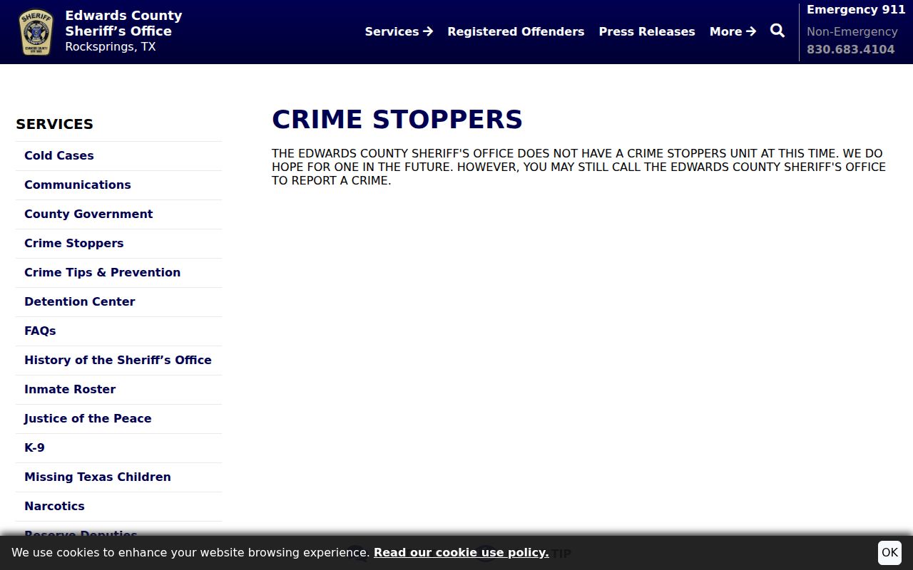 Edwards County Most Wanted program, official Crime Stoppers notice