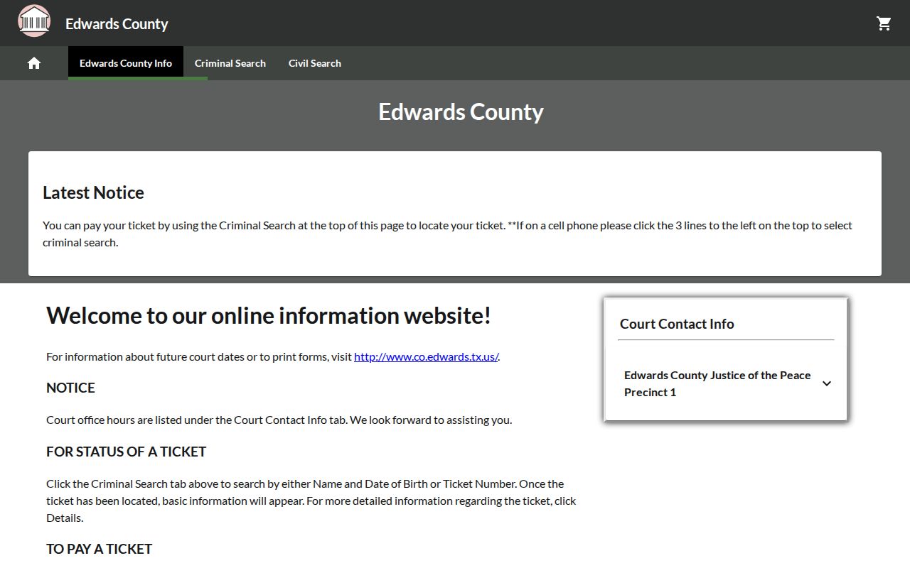 Edwards County traffic warrant route, JP-linked GovRec citation payment